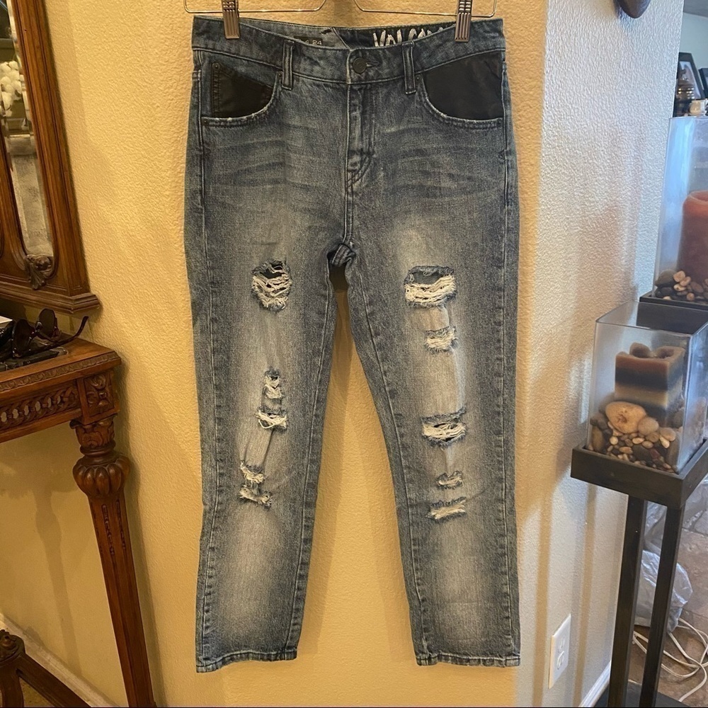 VOLCOM Blue Stoned Slim Slouch Ripped Jeans Size 0